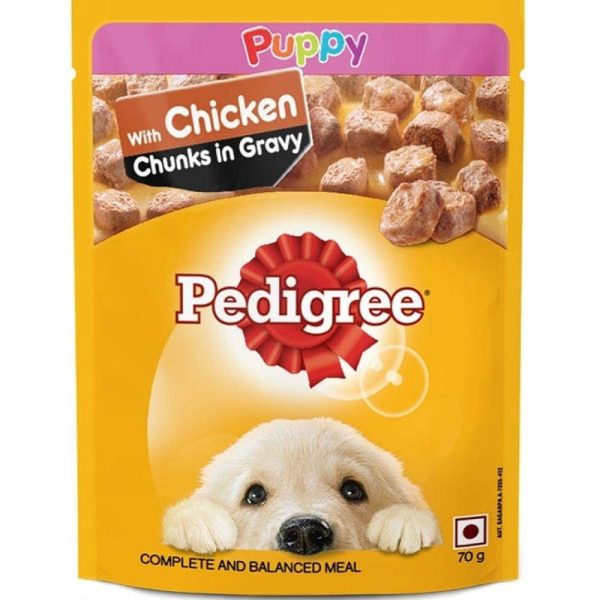 Pedigree Chicken Chunks in Gravy Pouch Puppy Wet Food and Chicken & Milk Puppy Dry Food Combo For Cheap