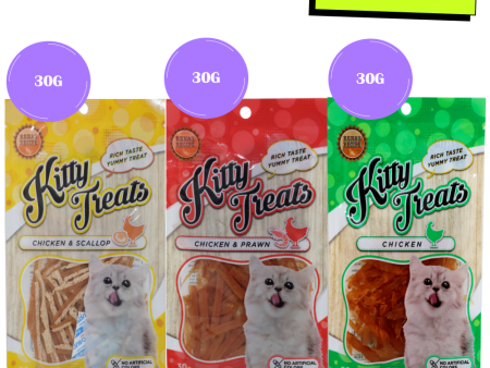 Kitty Treats Chicken with Scallop, Chicken with Shrimp Flavour and Soft Chicken Jerky Sliced Cat Treats Combo Online Sale