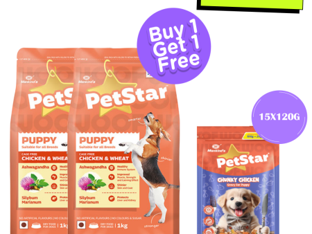 Mankind Petstar Chicken & Wheat Puppy Dry Food and Chunky Chicken Gravy Puppy Dog Wet Food Combo For Discount