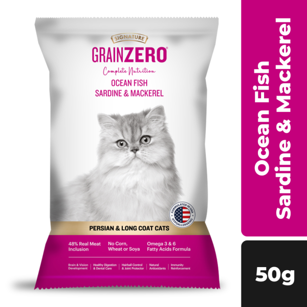 Signature Grain Zero Ocean Fish, Sardine and Mackerel Long Coat & Persian Cat Dry Food (50g) Online