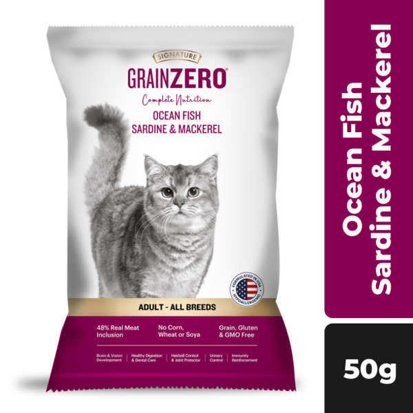 Signature Grain Zero Ocean Fish, Sardine and Mackerel Adult Cat Dry Food (50g) Sale