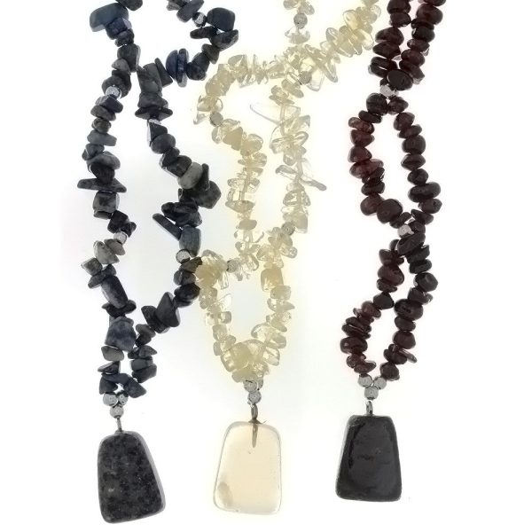 BEADED GEMSTONE VARIOUS CHIP W  DROP NECKLACE (3) Fashion