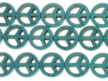 TURQUOISE MAGNESITE PEACE SIGN 15 MM STRAND Online Hot Sale