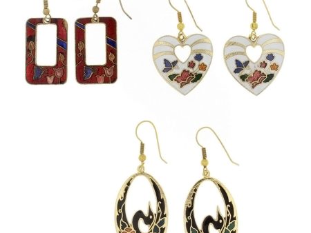 DROP CLOISONNE DESIGN EARRINGS (3 PR) Online