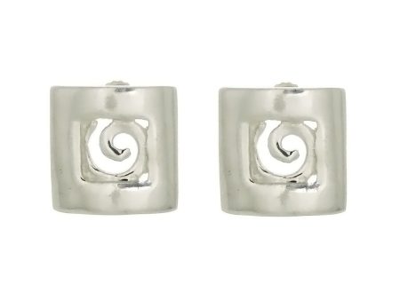 Sterling Silver Stud Earrings Square with Spiral Online