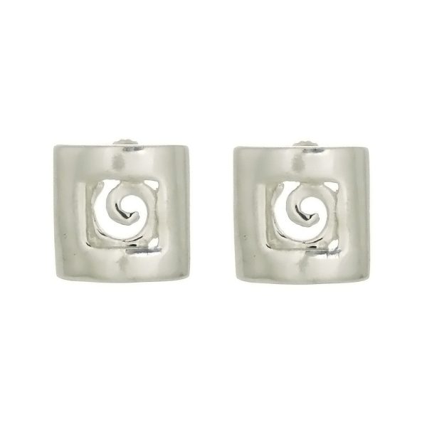 Sterling Silver Stud Earrings Square with Spiral Online