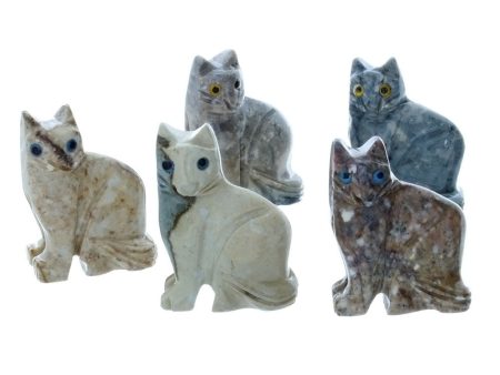 ANIMAL CAT SITTING SOAPSTONE CARVING (3) Supply