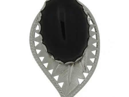 SLIDE GEMSTONE BLACK ONYX LEAF 18 X 25 MM BOLO Hot on Sale