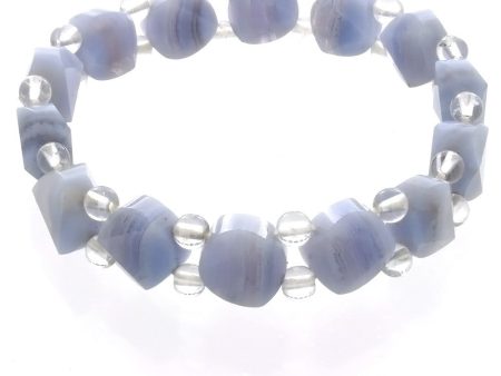 STRETCH GEMSTONE BLUE LACE AGATE COIN FACETED BRACELET For Sale