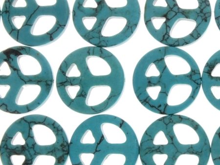 TURQUOISE MAGNESITE PEACE SIGN 25 MM STRAND For Sale