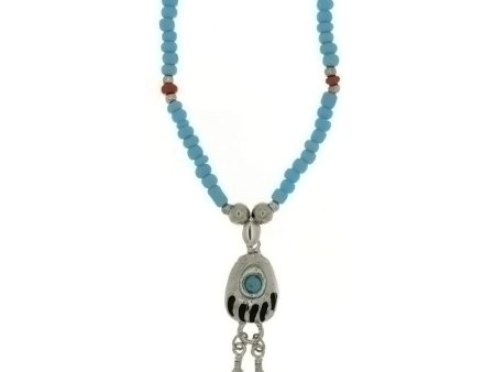 BEADED GLASS SEED W  BEAR PAW & FEATHER NECKLACE Discount