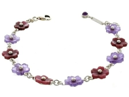 LINK RHODONITE & PURPLE JADE FLOWER SS BRACELET Cheap