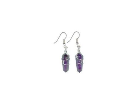 DROP WIRE WRAP AMETHYST POINT EARRINGS Online now