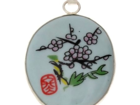 PORCELAIN CHERRY BLOSSOM OVAL 29 X 35 MM PENDANT Online Sale