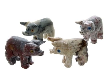 ANIMAL PIG SOAPSTONE CARVING (3) For Cheap