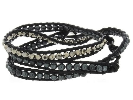 WRAP LEATHER HEMATITE ROUND BRACELET Fashion