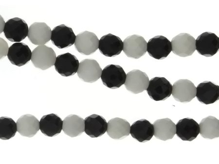 BLACK & WHITE ROUND FACETED 6 MM STRAND Hot on Sale