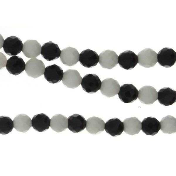 BLACK & WHITE ROUND FACETED 6 MM STRAND Hot on Sale