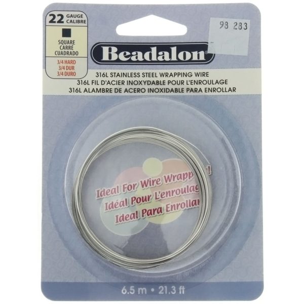 BEADALON 22 GAUGE SQUARE STAINLESS WIRE (6.5 M) Online Sale