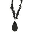 BEADED GEMSTONE BLACK STONE CHIP W  TEARDROP NECKLACE on Sale