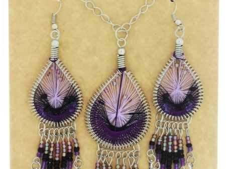 SET CHAIN SYNTHETIC DREAMCATCHER PURPLE EARRING & NECKLACE Supply