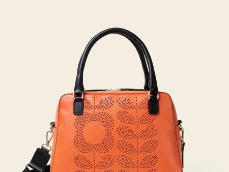 Beatrice Handbag - Punched Tall Flower Orange Online