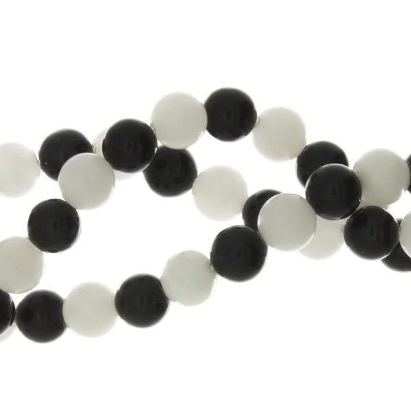 BLACK & WHITE ROUND 6 MM STRAND on Sale