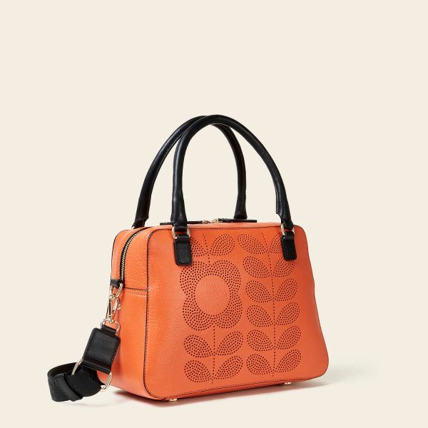 Beatrice Handbag - Punched Tall Flower Orange Online