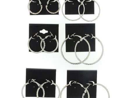 HOOP ETCHED SILVER EARRINGS (6 PR) Online