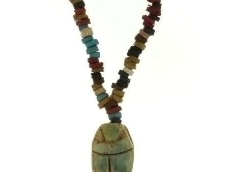 BEADED NATURAL MUMMY W  SCARAB NECKLACE on Sale