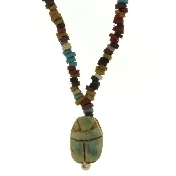 BEADED NATURAL MUMMY W  SCARAB NECKLACE on Sale